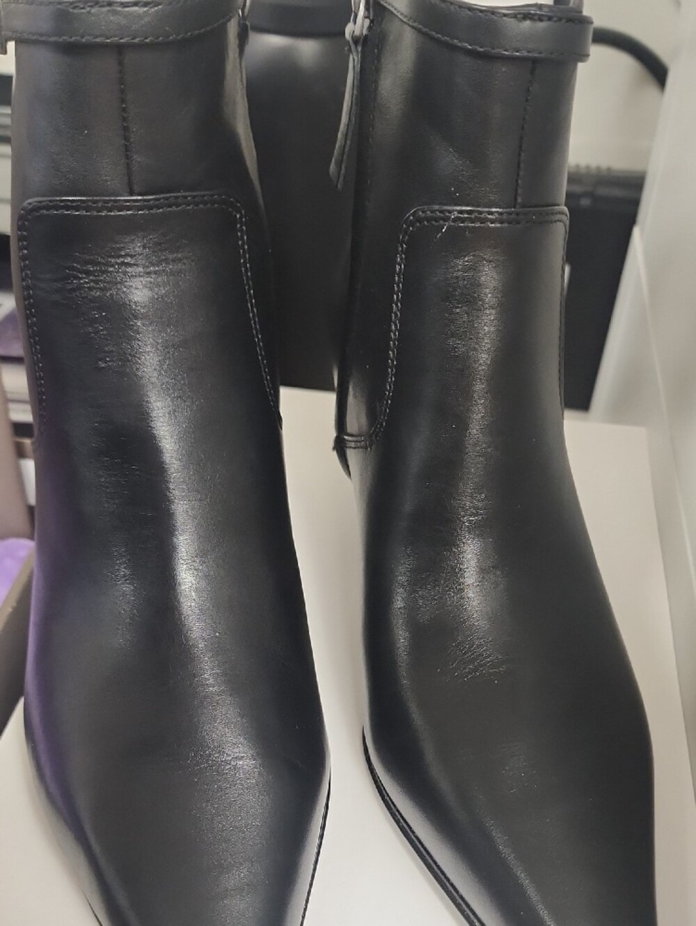 Franco Sarto Black Leather Block Heel Ankle Boots